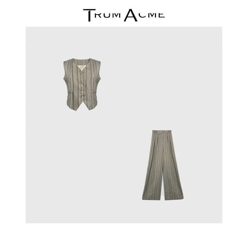 TrunAcme~2025秋季老钱风短外套上衣条纹马甲+裤子套装