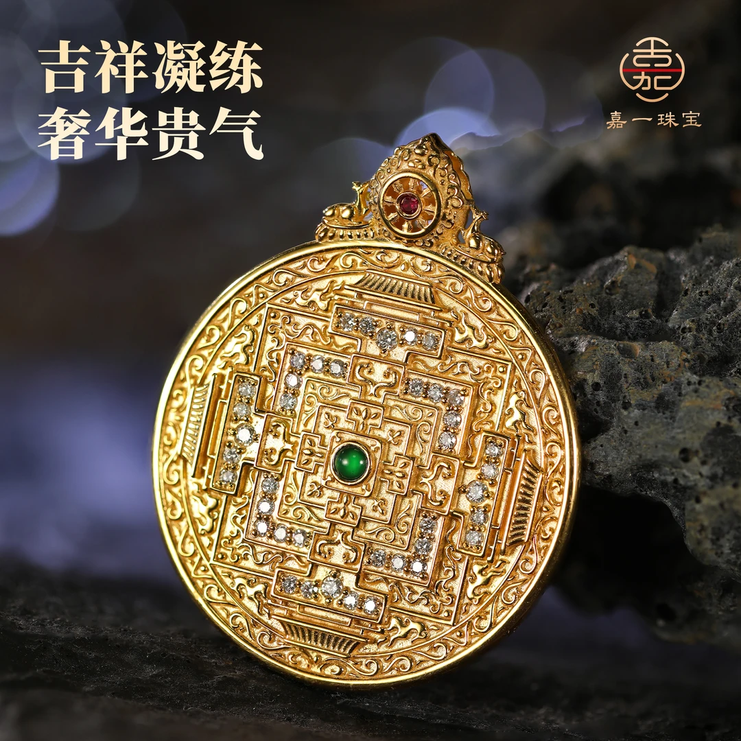 【嘉一珠宝】财禄聚源功德天·18k金坛城吊坠 新款原创厚金实心吊坠
