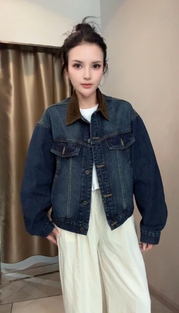 常规款女春季宽松型轻熟风短外套外套百搭牛仔衣水洗休闲