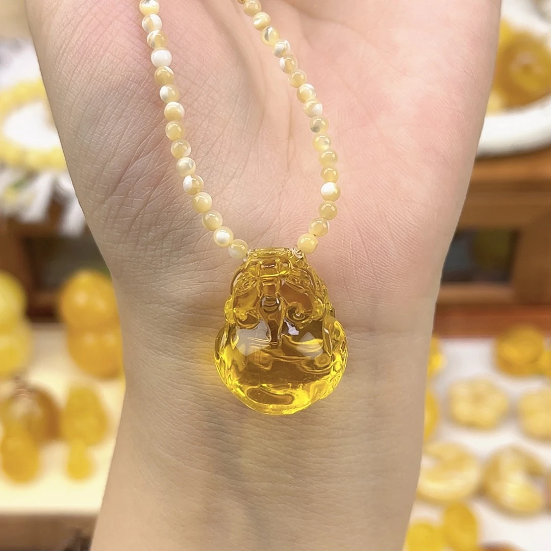 琥珀颈饰未镶嵌净水貔貅项链