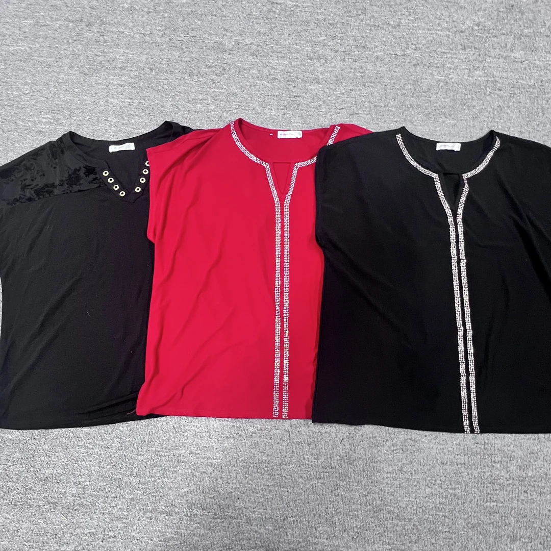 冰丝心机带钻设计款短袖