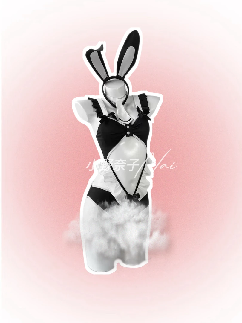 【小野奈子】纯欲兔兔制服木耳边连体睡裙套装