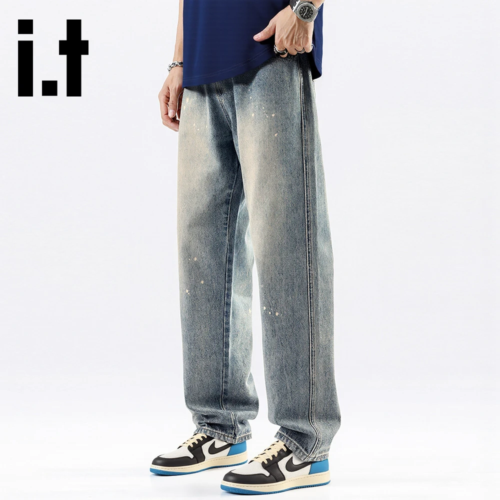 it:CHOCOOLATE美式复古水洗做旧牛仔裤男秋季潮牌漆点设计感裤子
