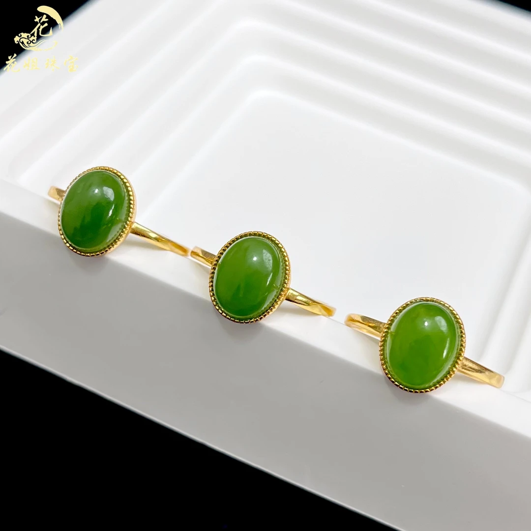 D54天然和田玉S925银镶嵌精致戒指11*9*5mm轻奢 多样性发其一