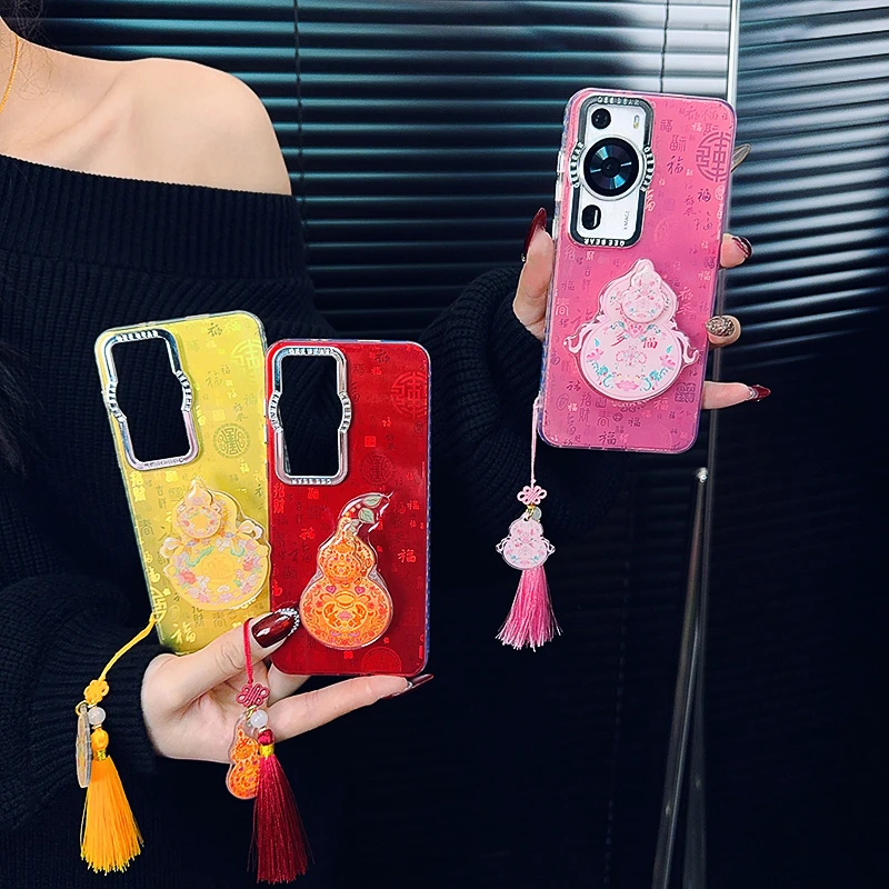 适用华为p60手机壳新款p60pro套huawei国风流苏葫芦ins旋转支架女