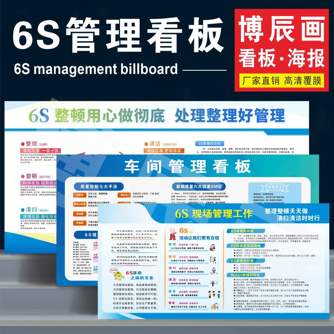 6S车间管理看板工厂安全标识牌精益生产品质宣传海报pvc展板墙贴