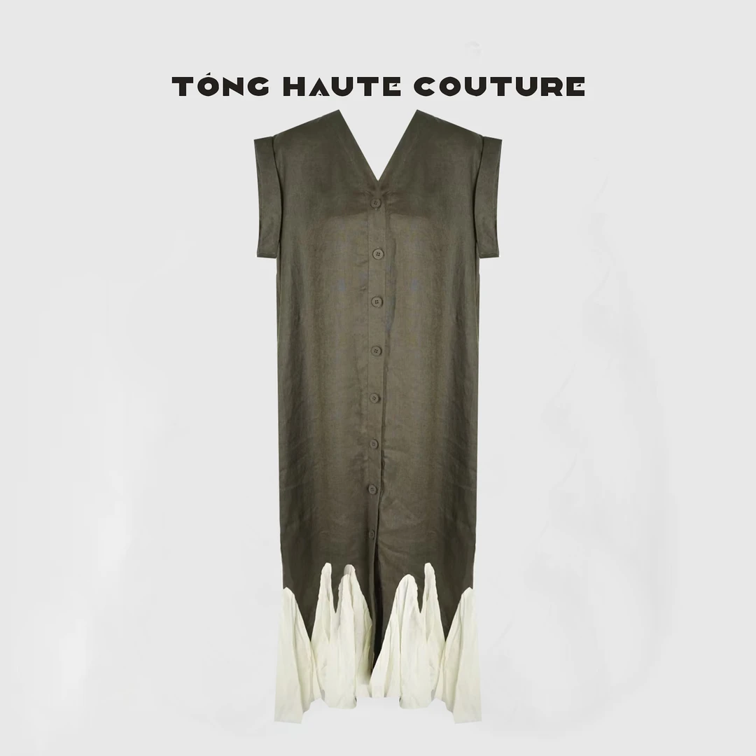 【时光】25年夏季轻奢欧若风百搭设计感亚麻百搭拼接连衣裙 YQ222