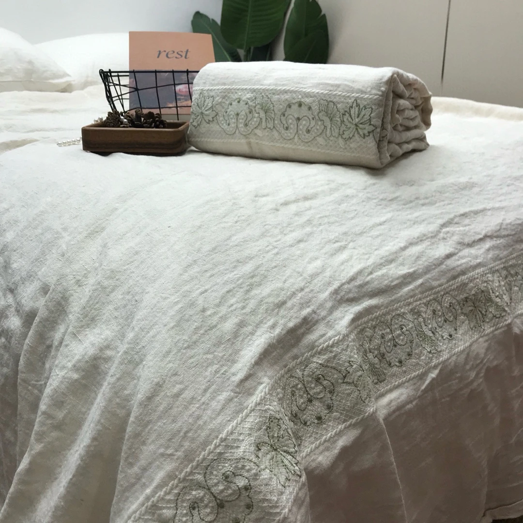 C710外贸尾单【100汉麻】5支加厚万针刺绣软席床单半漂工艺简约床单