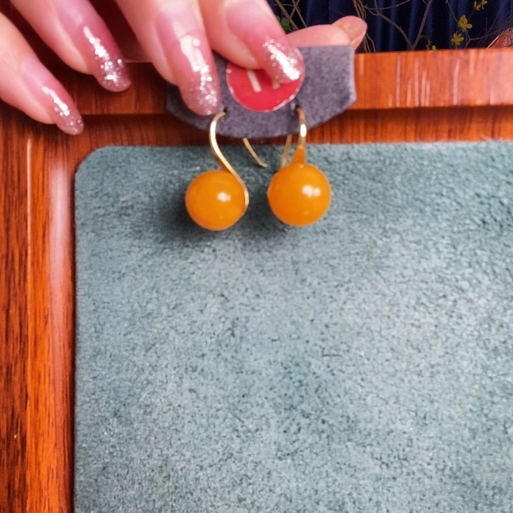 蜜蜡银S925镶嵌耳饰耳坠