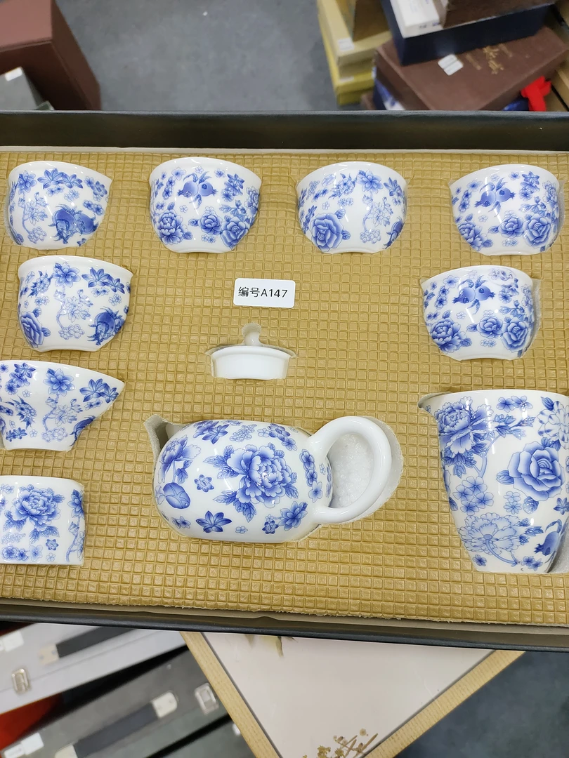 青花瓷复古中式茶具高档手工家用茶壶盖碗礼盒装147