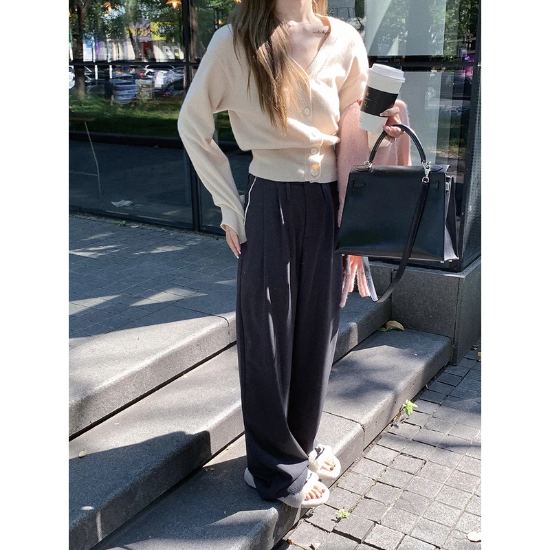 大小姐结构主义bi收高品质显瘦显腿长高级灰西装阔腿裤休闲裤长裤