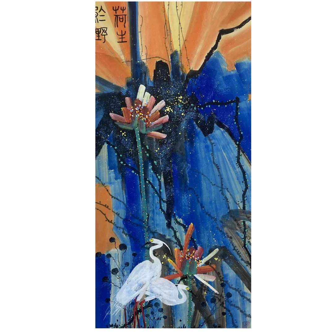 黄 花鸟立轴135 65 7.8平尺