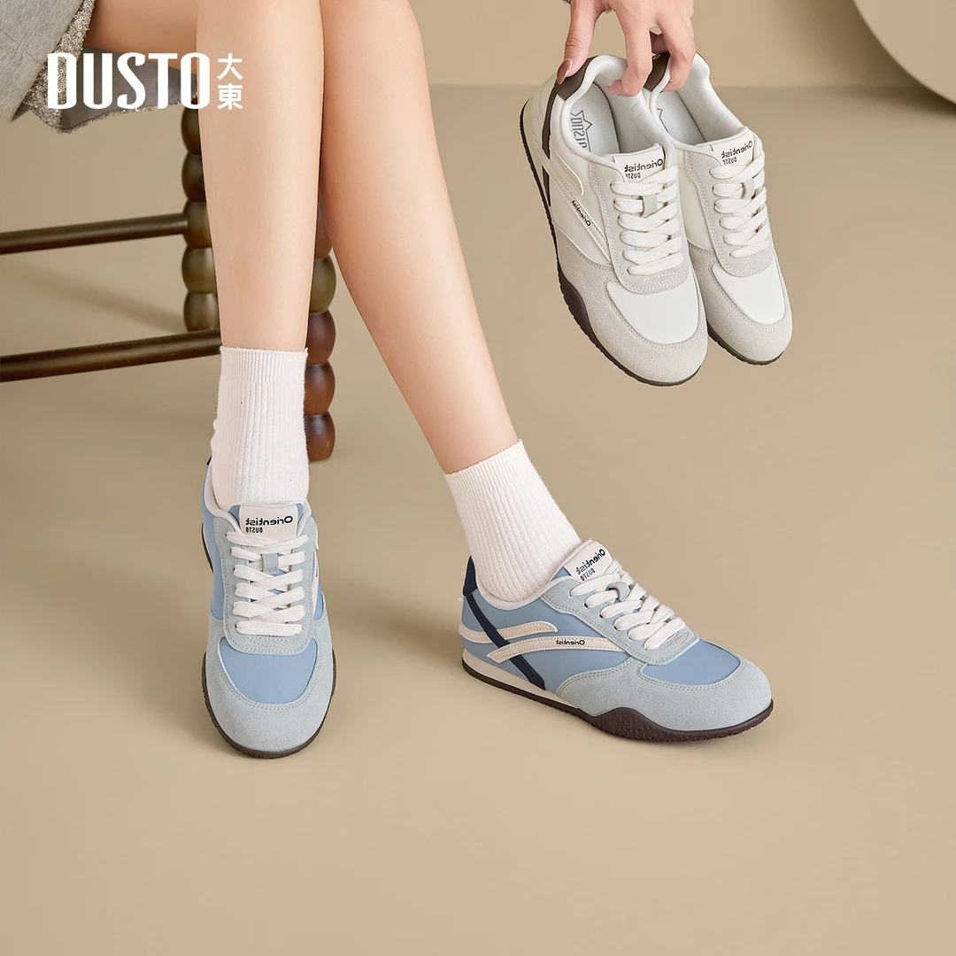 大东女鞋时尚休闲鞋2025秋冬新款拼色百搭软底舒适低跟阿甘鞋3107