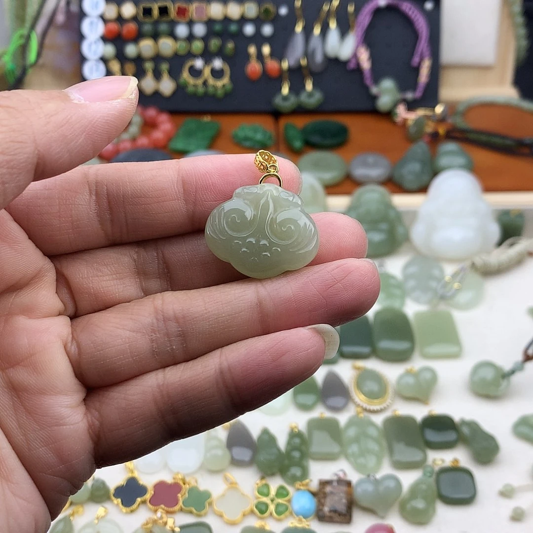 和田玉银S925镶嵌吊坠(不含链)