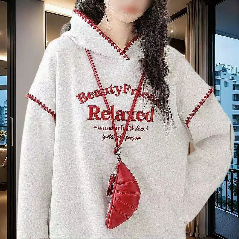 美式复古风加绒宽松连帽卫衣男女特大码300斤情侣款百搭外套上衣