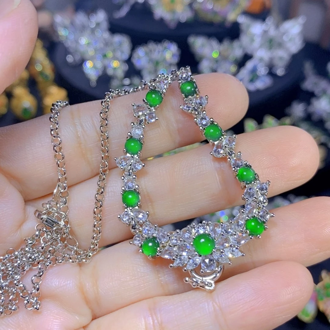 翡翠银S925镶嵌吊坠(不含链)天然资源