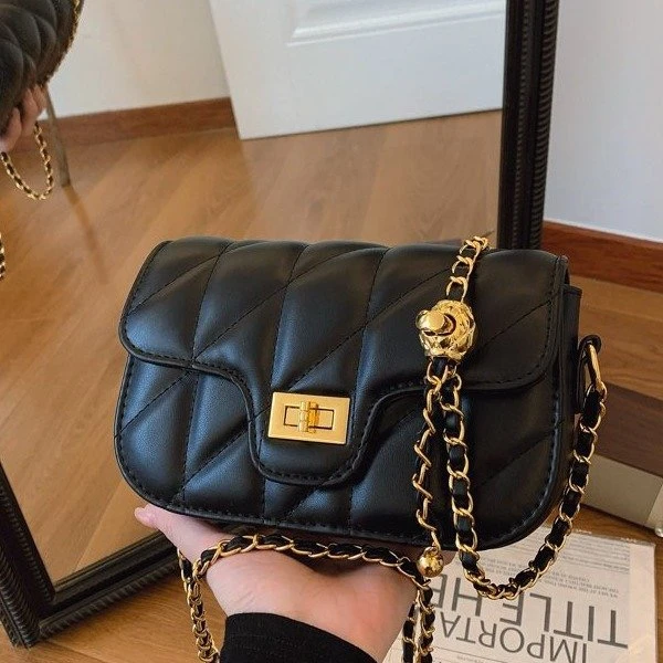 百搭小香风斜挎包黑色小香风包包单肩洋气绣线小众