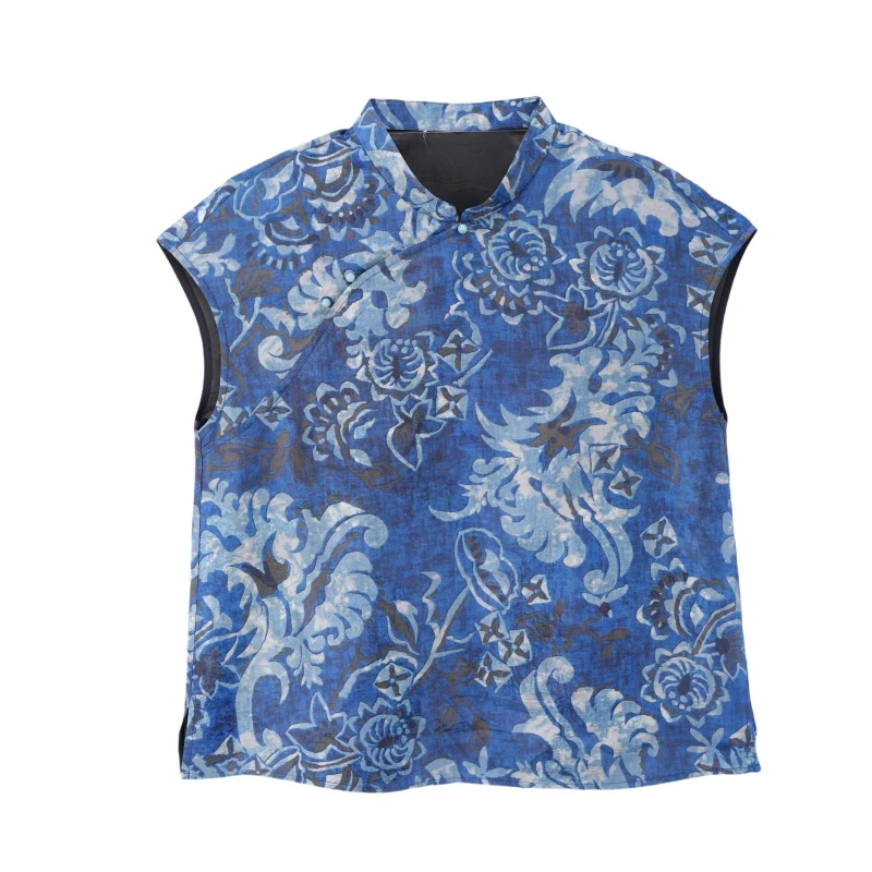 青璃-YZQS256131新中式香云纱无袖桑蚕丝上衣中国风国风气质女