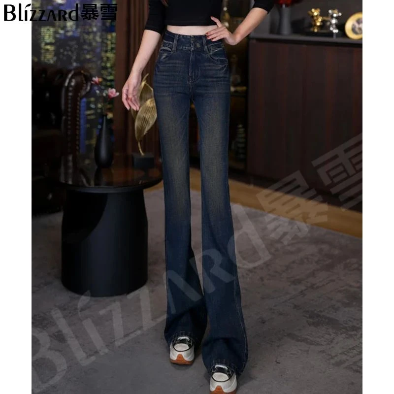 【古青靛蓝】辣妹风显高腰微喇叭牛仔裤女2025秋冬百搭显瘦喇叭裤子