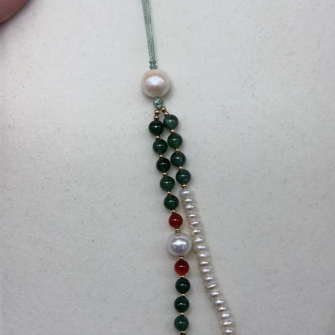 银S925镶嵌手机链淡水珍珠5-12mm淡水手机链