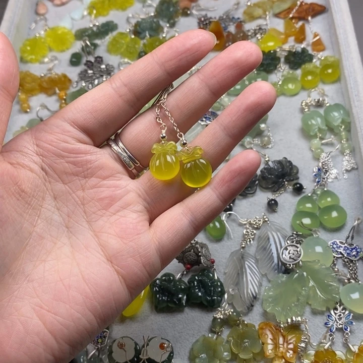 岫玉未镶嵌挂件耳饰耳环项链