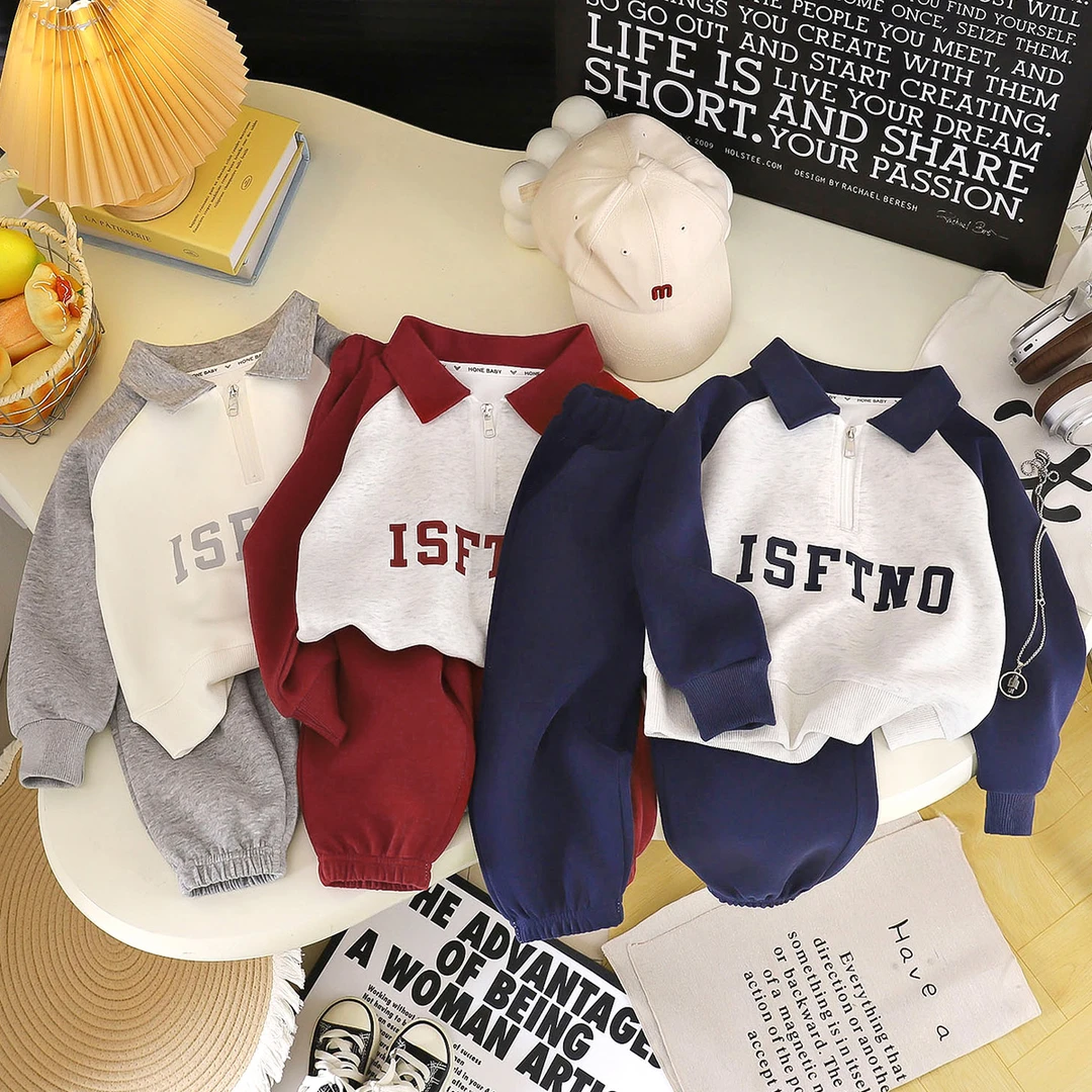 【爆款推荐】儿童polo衫秋季套装韩版百搭大中小童撞色俩件套男女童