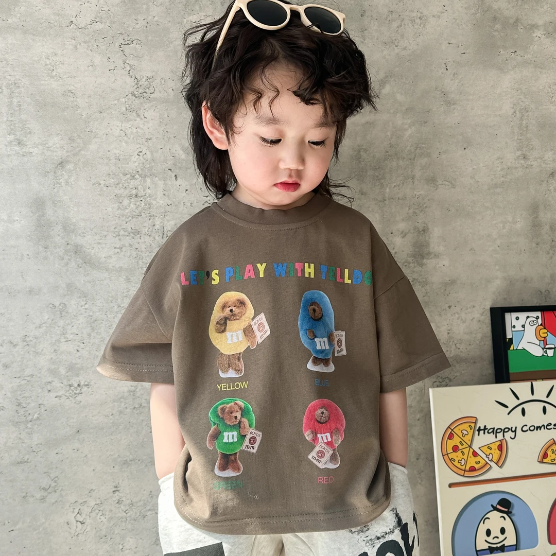 儿童短袖2025夏新款男女童日系外贸棉T恤宝宝潮牌印花T