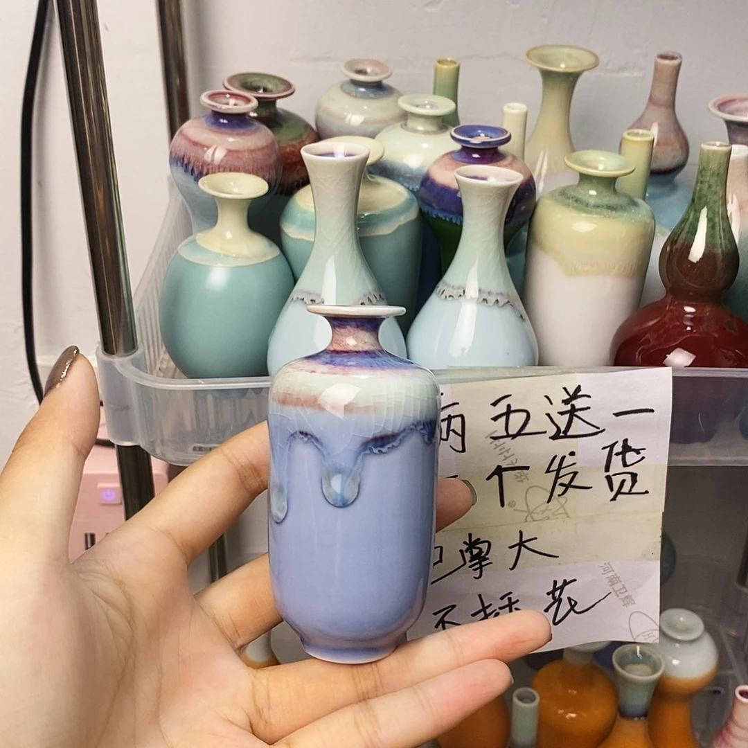 摆件巴掌大不插花景德镇高温陶瓷小花器