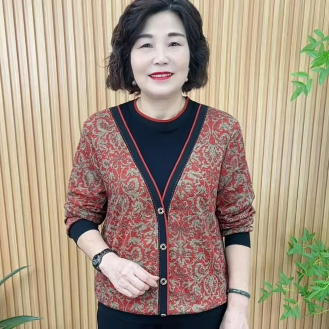 圆领宽松型款常规款中老年女装春秋洋气秋季休闲V8805-2