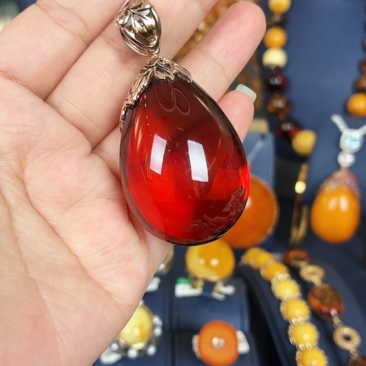 琥珀银S925镀金镶嵌颈饰