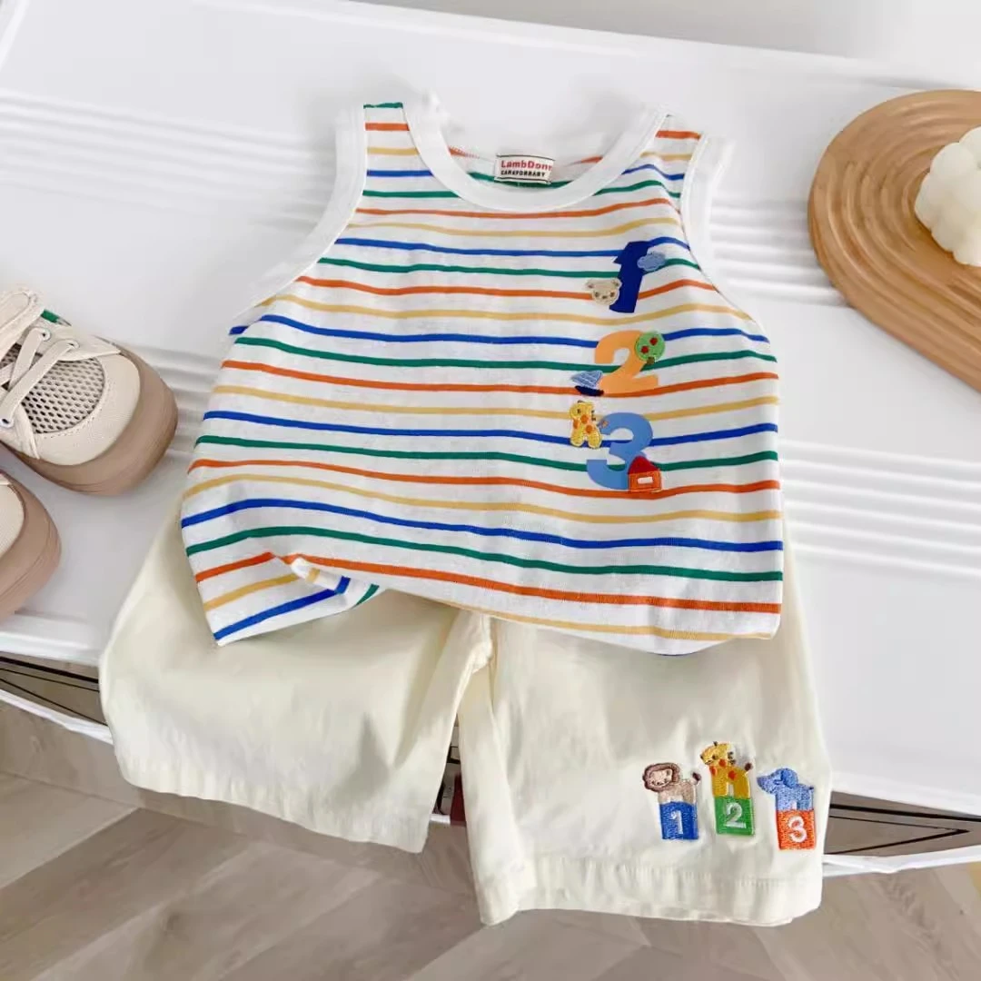 新款中小童男童可爱套装春夏儿童宝宝薄款背心短裤两件套