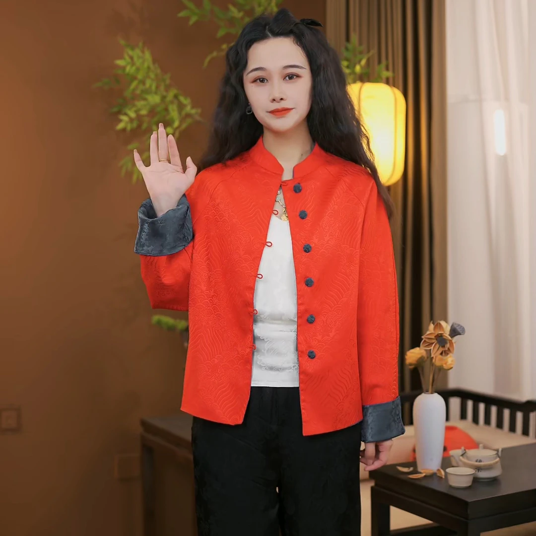 【辰妍】春季2025新款双面双穿新中式上衣女装国风宽松提花外套F020