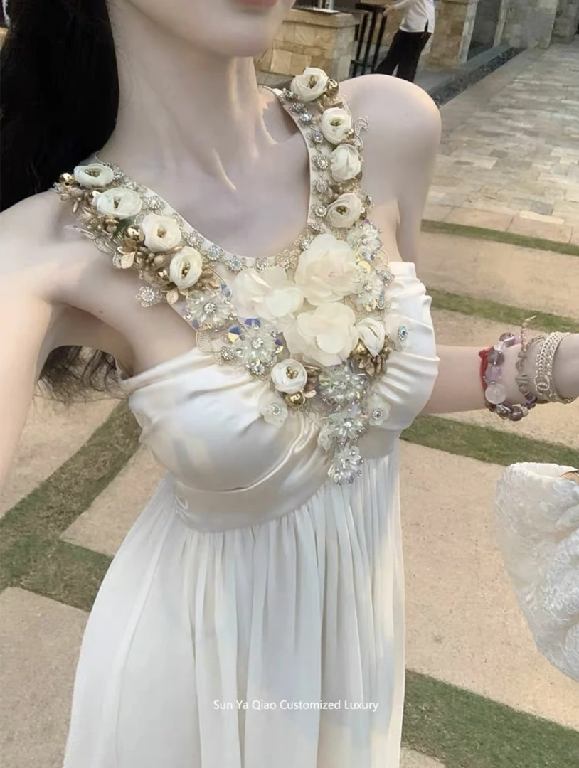 XUAN/【花间精灵】轻奢高端精致名媛钉珠立体花朵度假风连衣裙