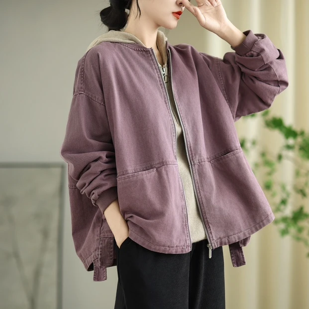 炒色棉立领棒球服外套女宽松短款2025春季新款复古遮肉胖MM夹克