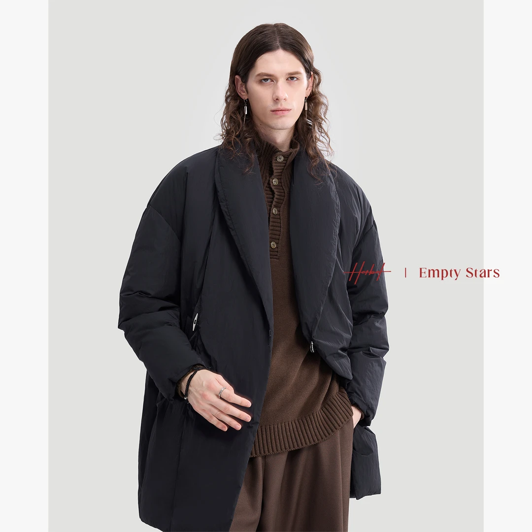 HERBEL/黑白2025冬季中长款羽绒服保暖防风防水防油污防静电男士