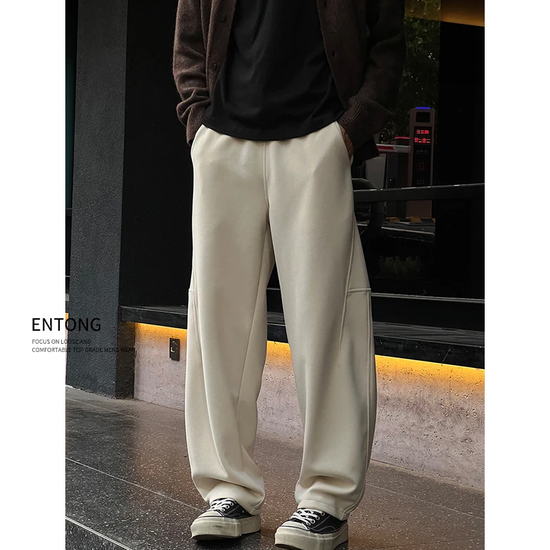 Entong高街潮牌针织抽绳卫裤男款松紧腰设计直筒裤子运动休闲长裤