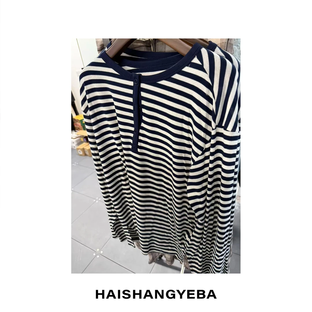 【海上叶爸】新款2025春秋百搭莱赛尔经典撞色羊毛亨利领长袖T恤