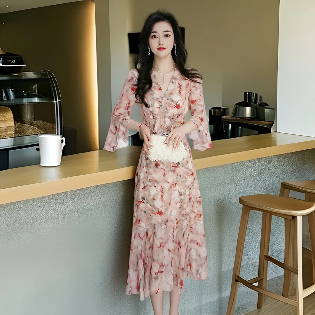 【千羽定制】女人味碎花连衣裙2025年夏季新款气质收腰显瘦鱼尾裙子