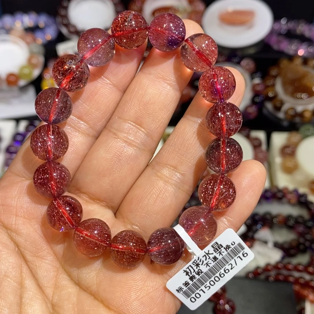 水晶手串未镶嵌紫*稀有矿红超七11
