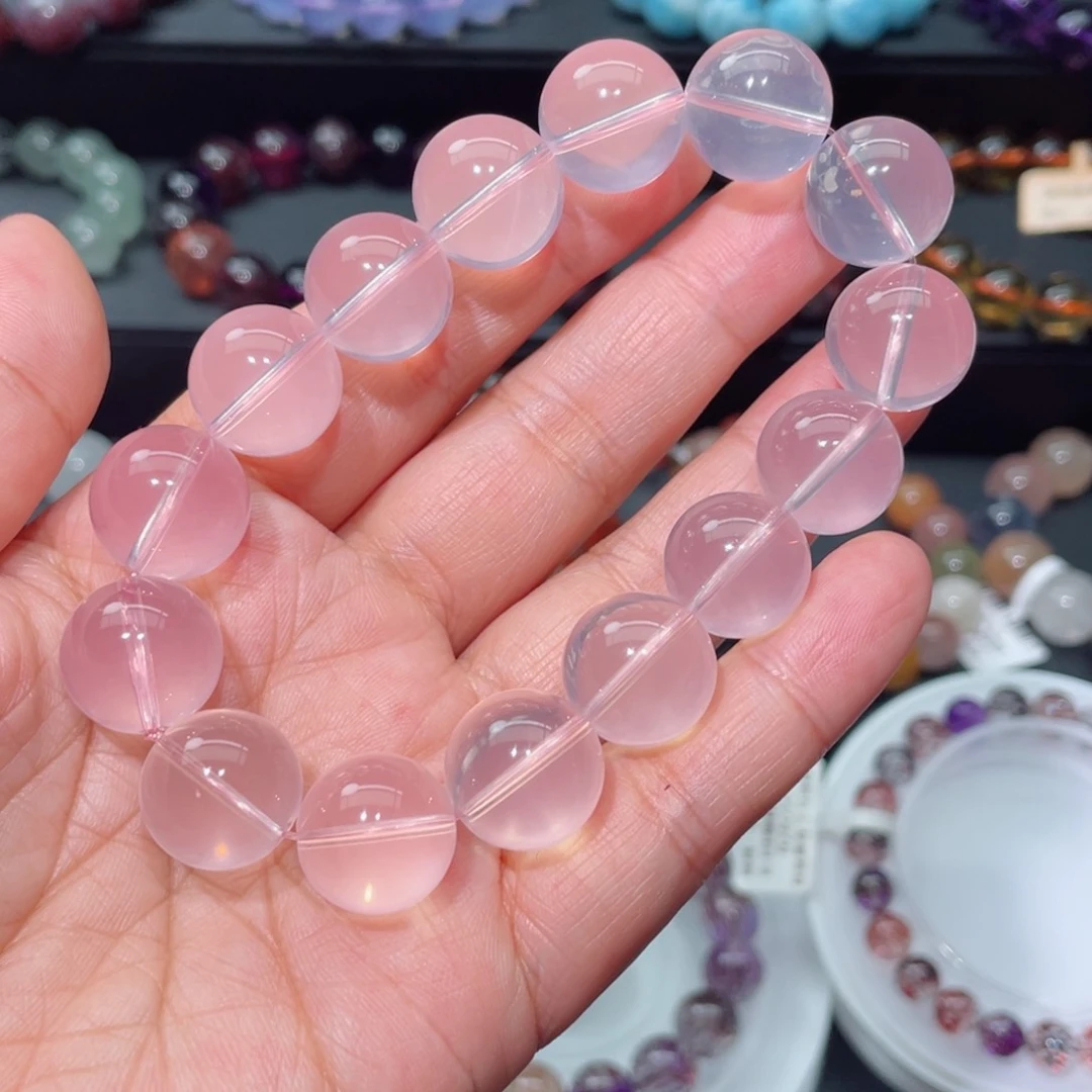 水晶手链未镶嵌粉晶手链，晶体通透