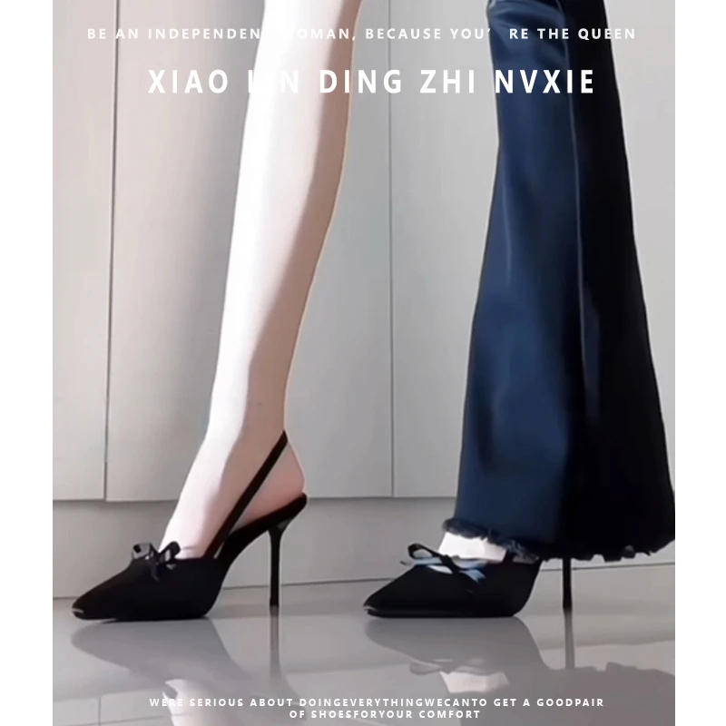 法式高级感凉鞋女气质细跟蝴蝶结银色高跟鞋秋季新款小众绸缎单鞋