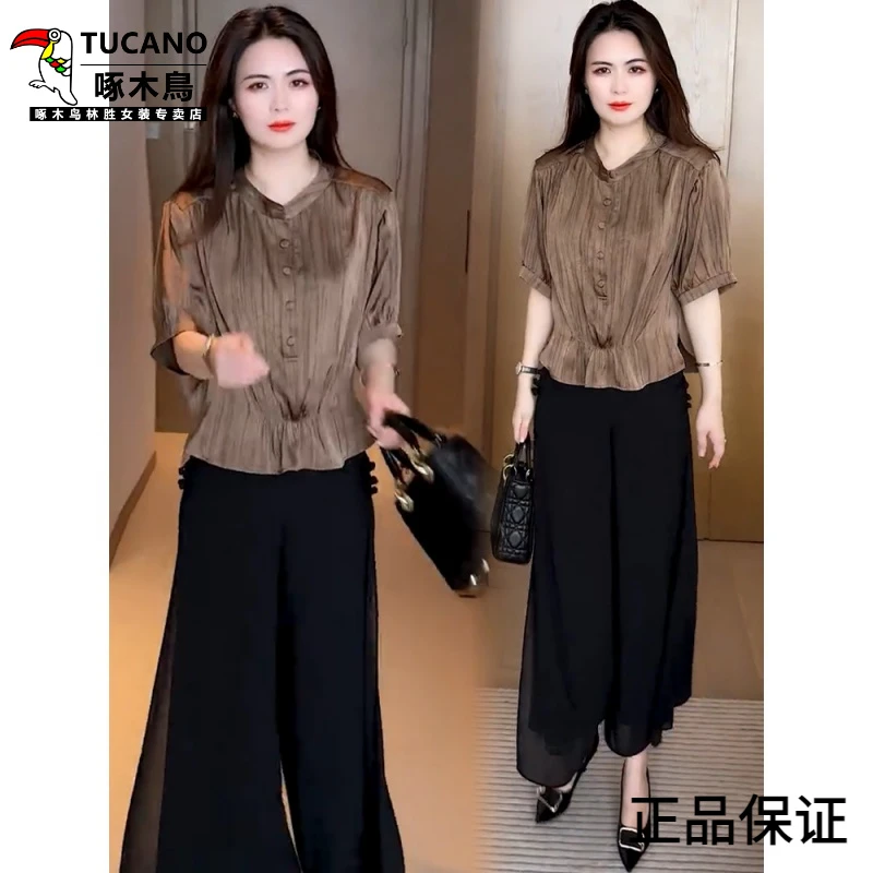 啄木鸟时尚气质衬衫女2025夏季新款洋气收腰显瘦减龄小个子五分袖