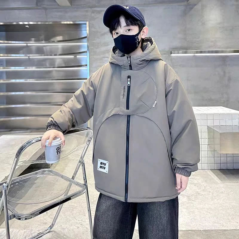 502002童装男童棉服 2024冬棉服加绒加棉冲锋衣外套宝宝潮酷上衣