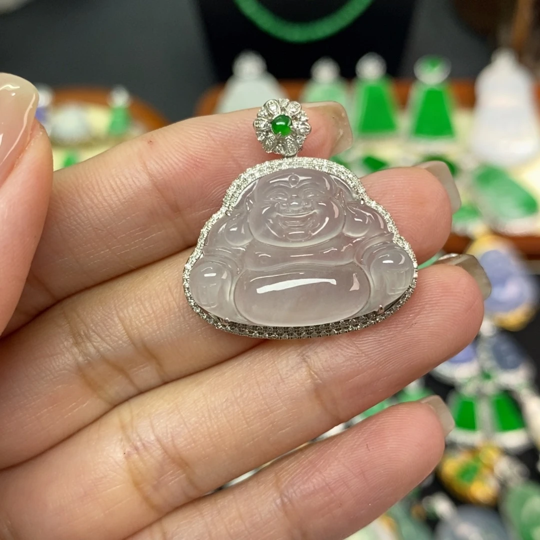 翡翠18K金镶嵌颈饰A货翡翠