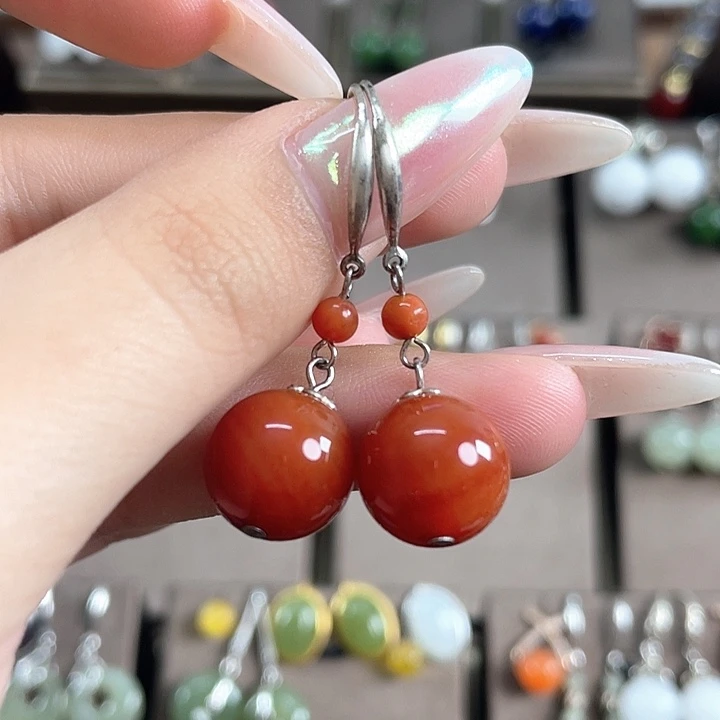 玛瑙/玉髓耳饰银S925镶嵌12左右