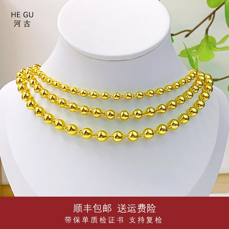 链子足银 【珠光项链】时尚光面复古国风气质 简约百搭光面佛珠项链