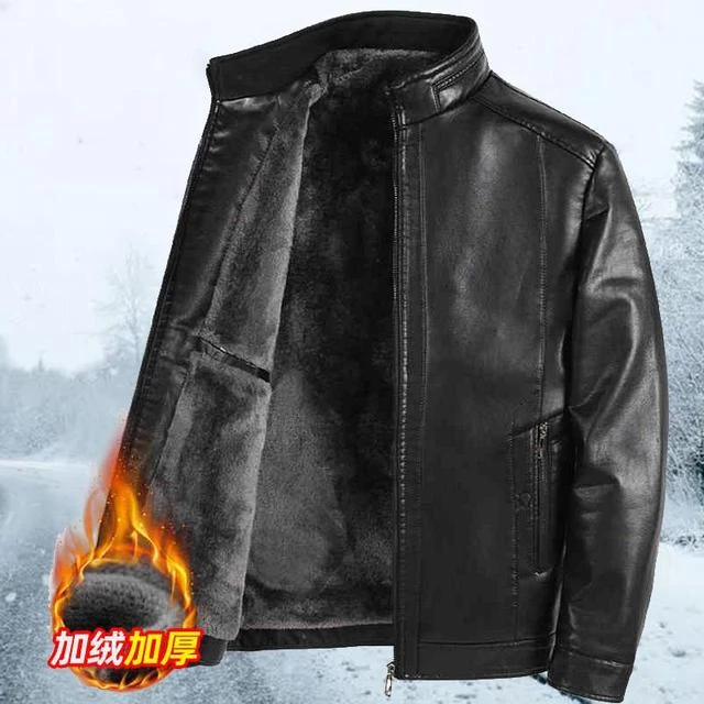 2026新款爸爸冬装皮衣外套男士加绒加厚中老年男保暖皮夹克上衣