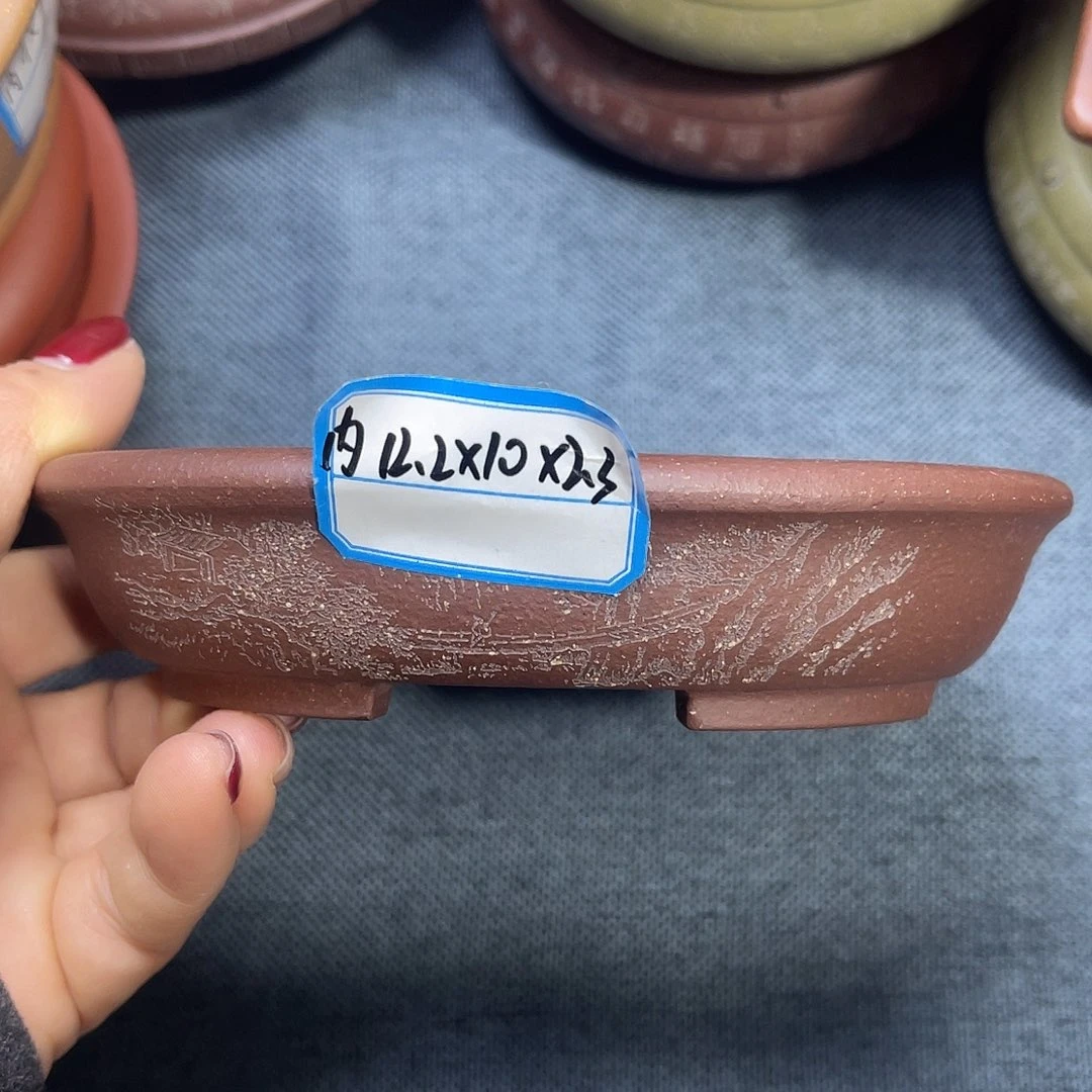 精选紫砂刻字刻绘椭圆盆景盆