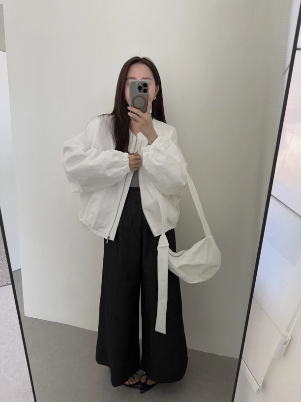 灰灰呀！8808 配包包 韩系极简风百搭短款圆领宽松外套
