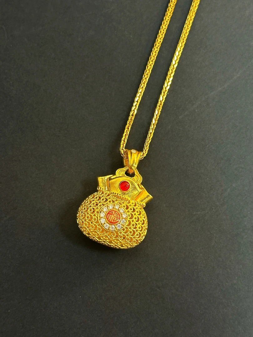 足金999麒麟莫桑点钻福袋黄金吊坠